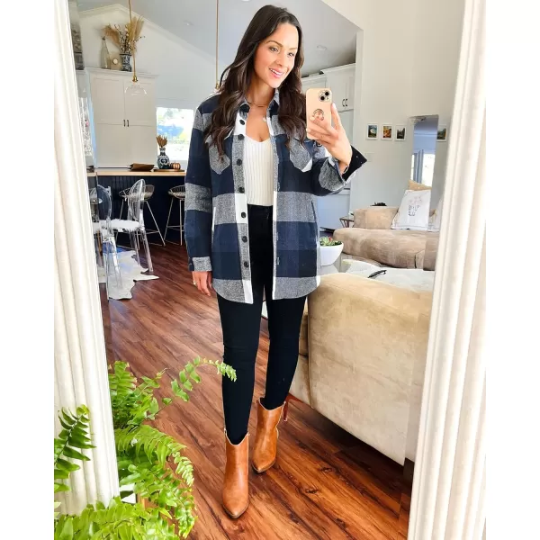 GRAPENT Womens Oversized Plaid Button Down Shirt Quilted Lined Shacket JacketAdark Blue Plaidquilted Lined