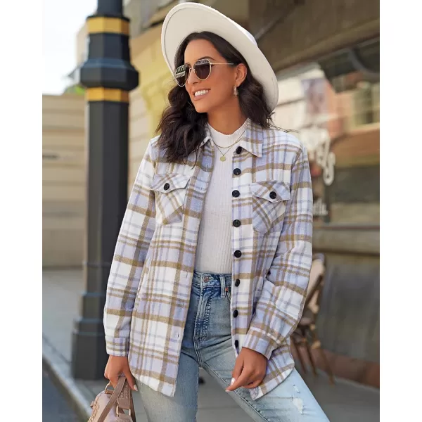 GRAPENT Womens Oversized Plaid Button Down Shirt Quilted Lined Shacket JacketAdigital Lavender Plaidquilted Lined