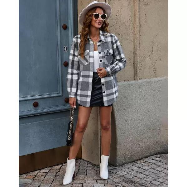 GRAPENT Womens Oversized Plaid Button Down Shirt Quilted Lined Shacket JacketAgray Shadowquilted Lined