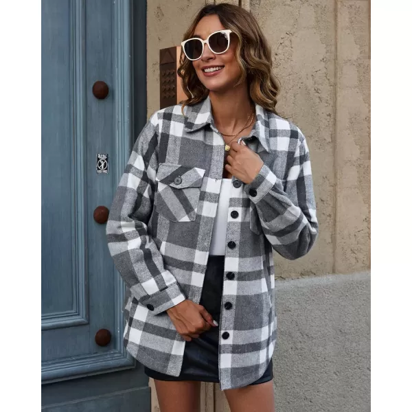 GRAPENT Womens Oversized Plaid Button Down Shirt Quilted Lined Shacket JacketAgray Shadowquilted Lined
