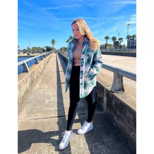 GRAPENT Womens Oversized Plaid Button Down Shirt Quilted Lined Shacket JacketAgreenquilted Lined