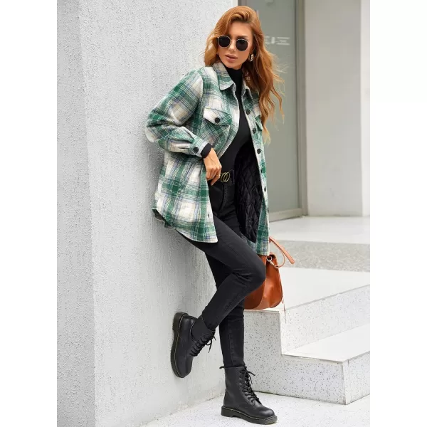 GRAPENT Womens Oversized Plaid Button Down Shirt Quilted Lined Shacket JacketAgreenquilted Lined