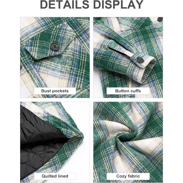 GRAPENT Womens Oversized Plaid Button Down Shirt Quilted Lined Shacket JacketAgreenquilted Lined