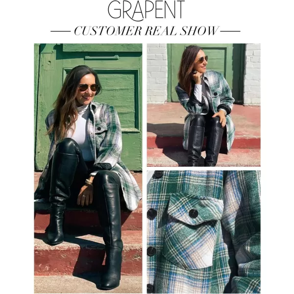 GRAPENT Womens Oversized Plaid Button Down Shirt Quilted Lined Shacket JacketAgreenquilted Lined