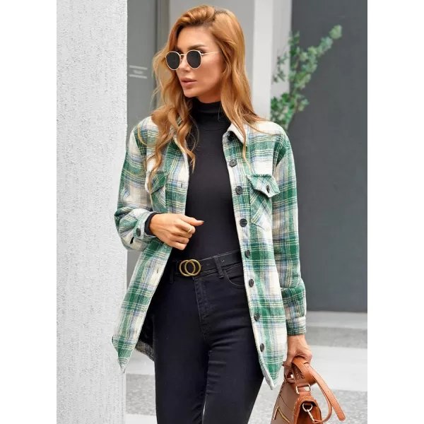 GRAPENT Womens Oversized Plaid Button Down Shirt Quilted Lined Shacket JacketAgreenquilted Lined