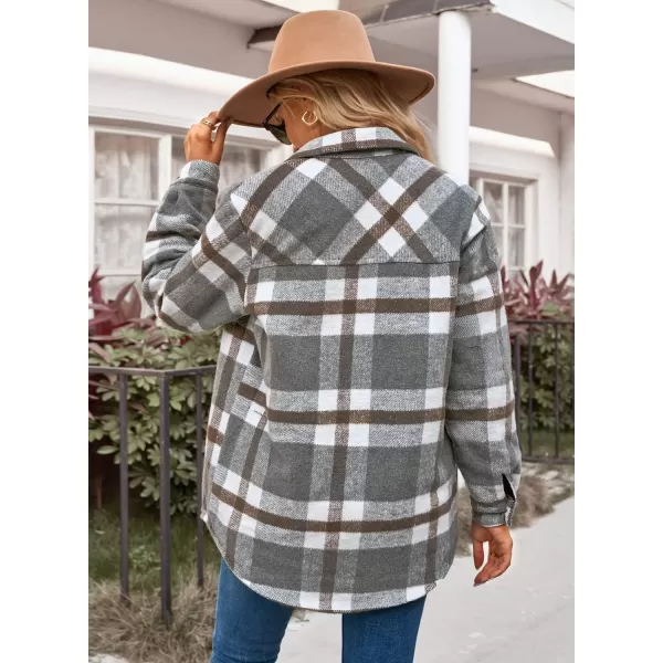 GRAPENT Womens Oversized Plaid Button Down Shirt Quilted Lined Shacket JacketAgrey Plaidquilted Lined