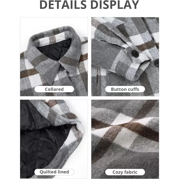 GRAPENT Womens Oversized Plaid Button Down Shirt Quilted Lined Shacket JacketAgrey Plaidquilted Lined