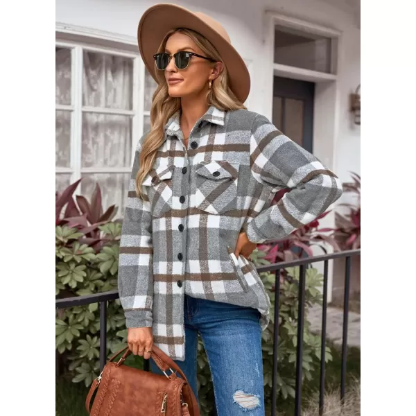 GRAPENT Womens Oversized Plaid Button Down Shirt Quilted Lined Shacket JacketAgrey Plaidquilted Lined