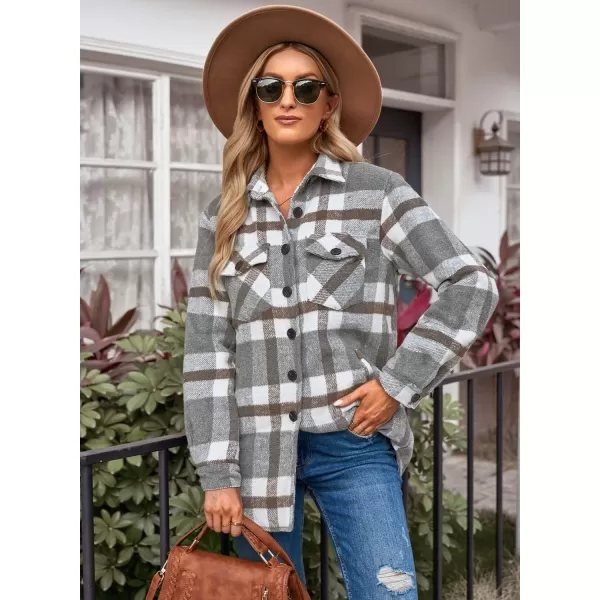 GRAPENT Womens Oversized Plaid Button Down Shirt Quilted Lined Shacket JacketAgrey Plaidquilted Lined