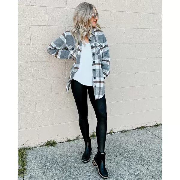 GRAPENT Womens Oversized Plaid Button Down Shirt Quilted Lined Shacket JacketAgrey Plaidquilted Lined