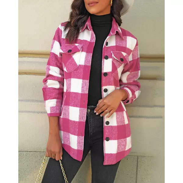GRAPENT Womens Oversized Plaid Button Down Shirt Quilted Lined Shacket JacketAhot Pink Plaidquilted Lined