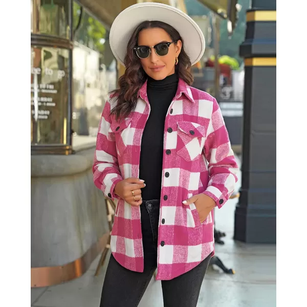 GRAPENT Womens Oversized Plaid Button Down Shirt Quilted Lined Shacket JacketAhot Pink Plaidquilted Lined