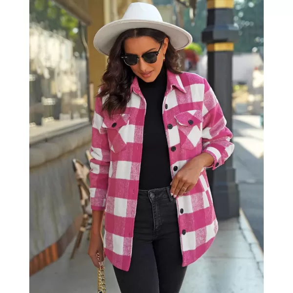 GRAPENT Womens Oversized Plaid Button Down Shirt Quilted Lined Shacket JacketAhot Pink Plaidquilted Lined