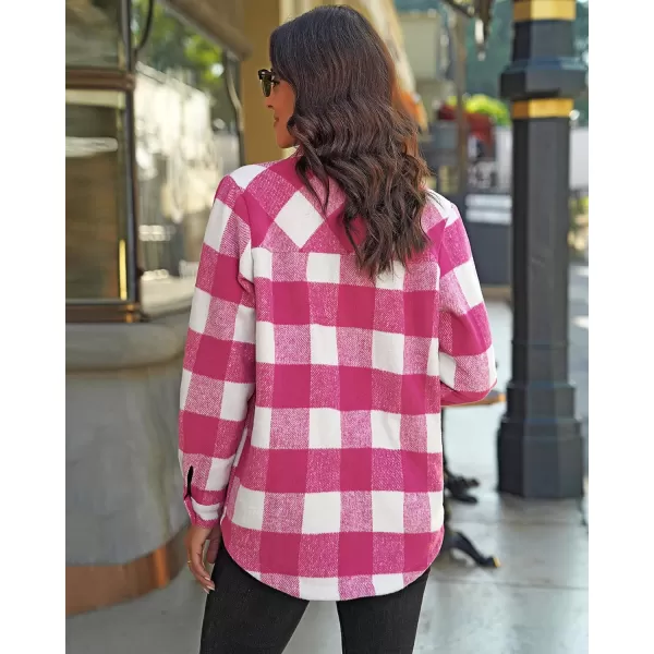 GRAPENT Womens Oversized Plaid Button Down Shirt Quilted Lined Shacket JacketAhot Pink Plaidquilted Lined