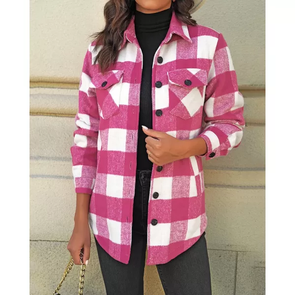 GRAPENT Womens Oversized Plaid Button Down Shirt Quilted Lined Shacket JacketAhot Pink Plaidquilted Lined
