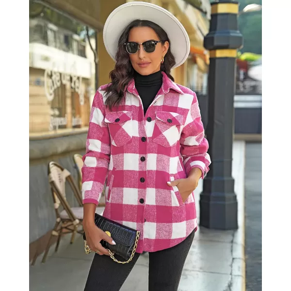 GRAPENT Womens Oversized Plaid Button Down Shirt Quilted Lined Shacket JacketAhot Pink Plaidquilted Lined