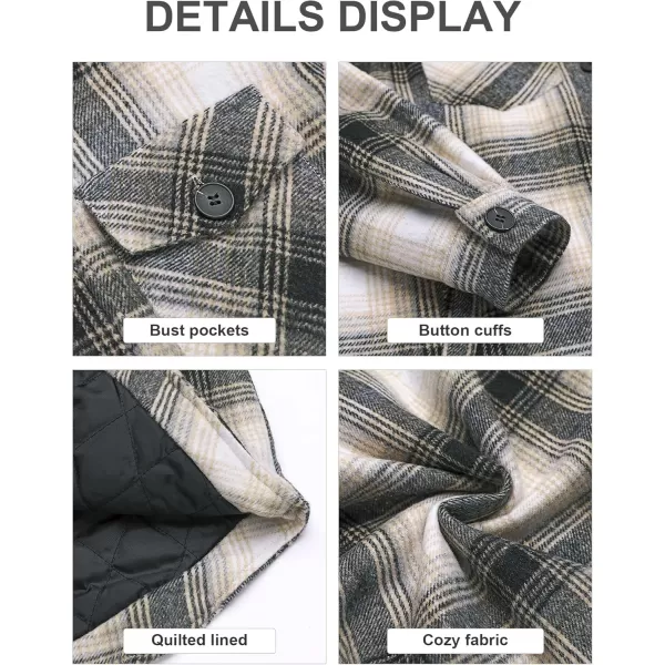 GRAPENT Womens Oversized Plaid Button Down Shirt Quilted Lined Shacket JacketAkhakiquilted Lined