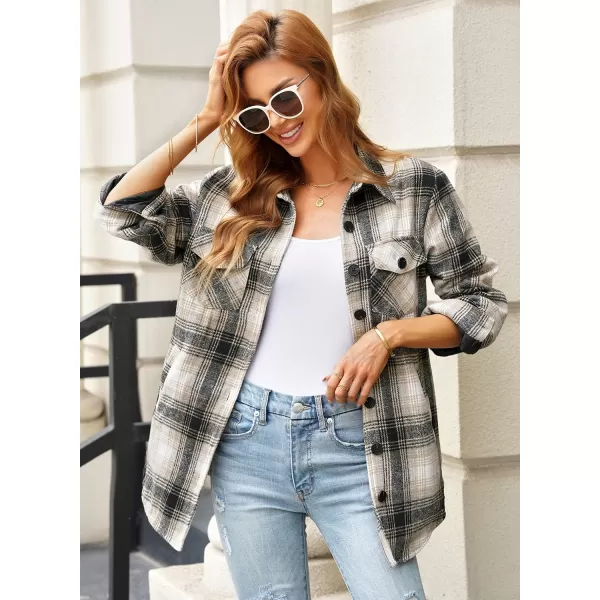 GRAPENT Womens Oversized Plaid Button Down Shirt Quilted Lined Shacket JacketAkhakiquilted Lined