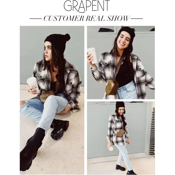 GRAPENT Womens Oversized Plaid Button Down Shirt Quilted Lined Shacket JacketAkhakiquilted Lined