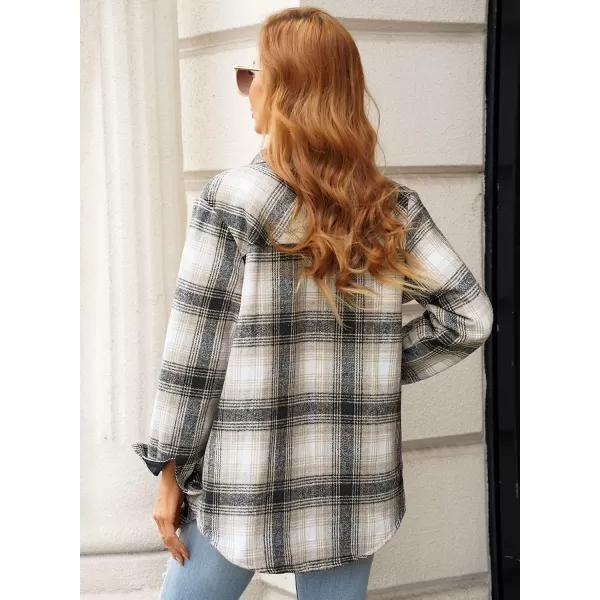 GRAPENT Womens Oversized Plaid Button Down Shirt Quilted Lined Shacket JacketAkhakiquilted Lined