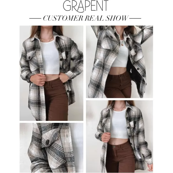 GRAPENT Womens Oversized Plaid Button Down Shirt Quilted Lined Shacket JacketAkhakiquilted Lined