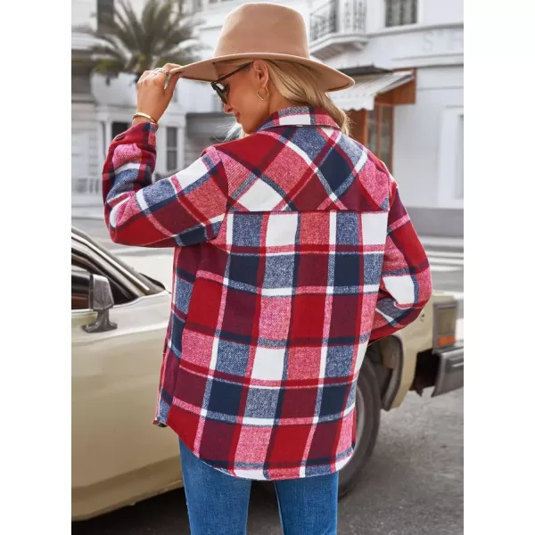 GRAPENT Womens Oversized Plaid Button Down Shirt Quilted Lined Shacket JacketAnavy Blue  Red Plaidquilted Lined