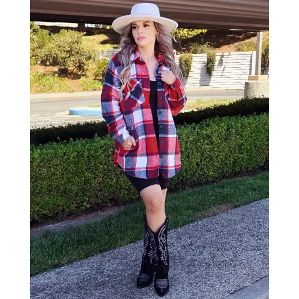 GRAPENT Womens Oversized Plaid Button Down Shirt Quilted Lined Shacket JacketAnavy Blue  Red Plaidquilted Lined