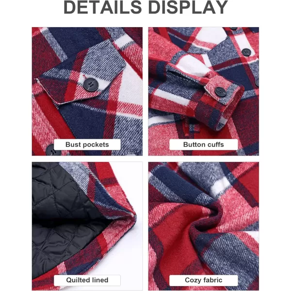GRAPENT Womens Oversized Plaid Button Down Shirt Quilted Lined Shacket JacketAnavy Blue  Red Plaidquilted Lined