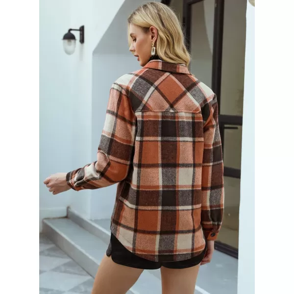 GRAPENT Womens Oversized Plaid Button Down Shirt Quilted Lined Shacket JacketAorange Plaidquilted Lined