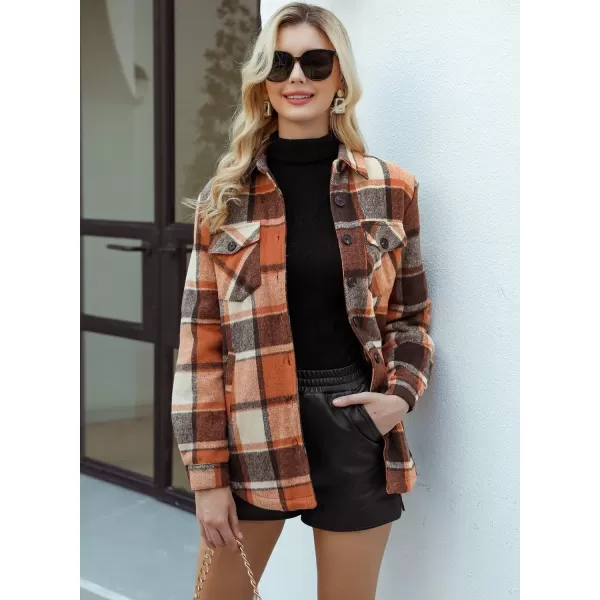GRAPENT Womens Oversized Plaid Button Down Shirt Quilted Lined Shacket JacketAorange Plaidquilted Lined