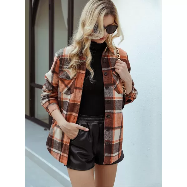 GRAPENT Womens Oversized Plaid Button Down Shirt Quilted Lined Shacket JacketAorange Plaidquilted Lined