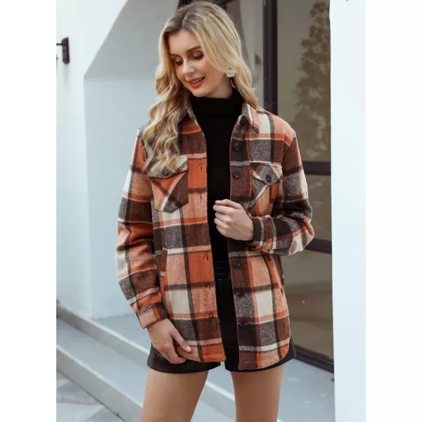 GRAPENT Womens Oversized Plaid Button Down Shirt Quilted Lined Shacket JacketAorange Plaidquilted Lined