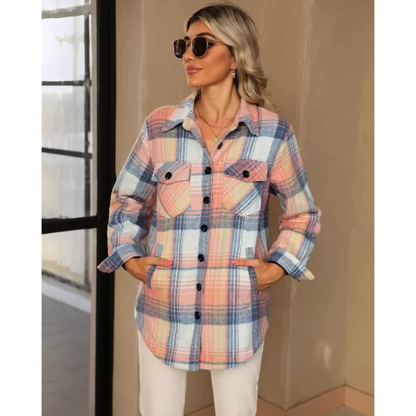 GRAPENT Womens Oversized Plaid Button Down Shirt Quilted Lined Shacket JacketApink  Blue Plaidquilted Lined