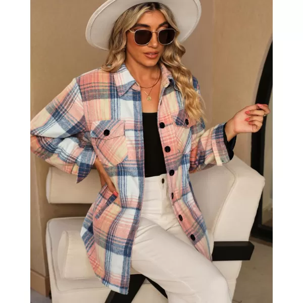 GRAPENT Womens Oversized Plaid Button Down Shirt Quilted Lined Shacket JacketApink  Blue Plaidquilted Lined