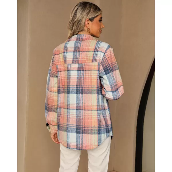 GRAPENT Womens Oversized Plaid Button Down Shirt Quilted Lined Shacket JacketApink  Blue Plaidquilted Lined