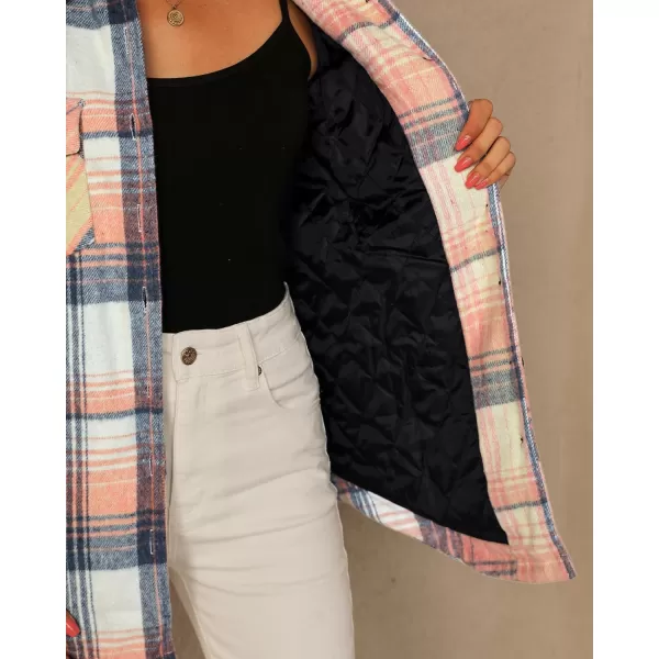 GRAPENT Womens Oversized Plaid Button Down Shirt Quilted Lined Shacket JacketApink  Blue Plaidquilted Lined