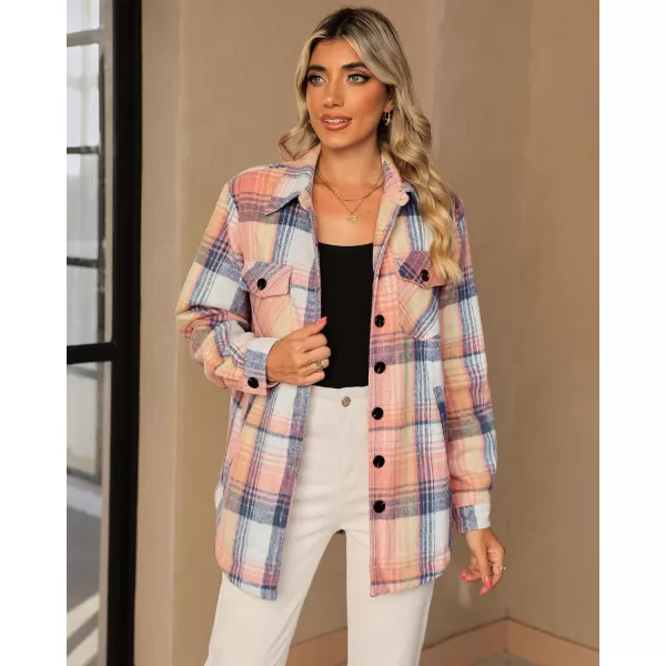 GRAPENT Womens Oversized Plaid Button Down Shirt Quilted Lined Shacket JacketApink  Blue Plaidquilted Lined