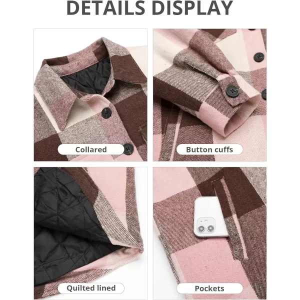 GRAPENT Womens Oversized Plaid Button Down Shirt Quilted Lined Shacket JacketApink Plaidquilted Lined