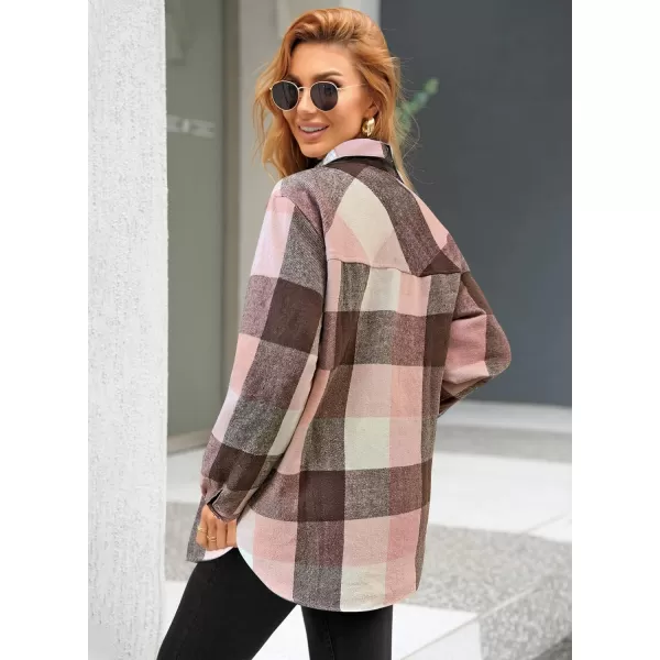 GRAPENT Womens Oversized Plaid Button Down Shirt Quilted Lined Shacket JacketApink Plaidquilted Lined