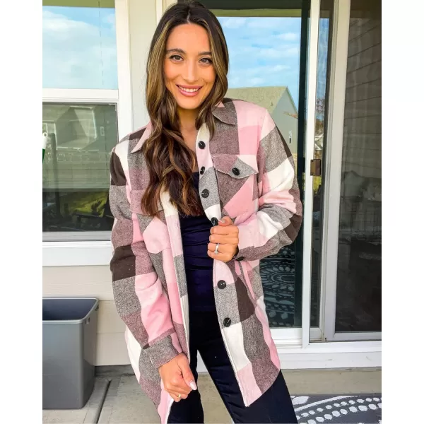 GRAPENT Womens Oversized Plaid Button Down Shirt Quilted Lined Shacket JacketApink Plaidquilted Lined