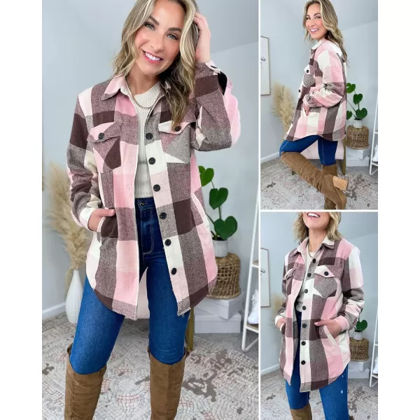 GRAPENT Womens Oversized Plaid Button Down Shirt Quilted Lined Shacket JacketApink Plaidquilted Lined
