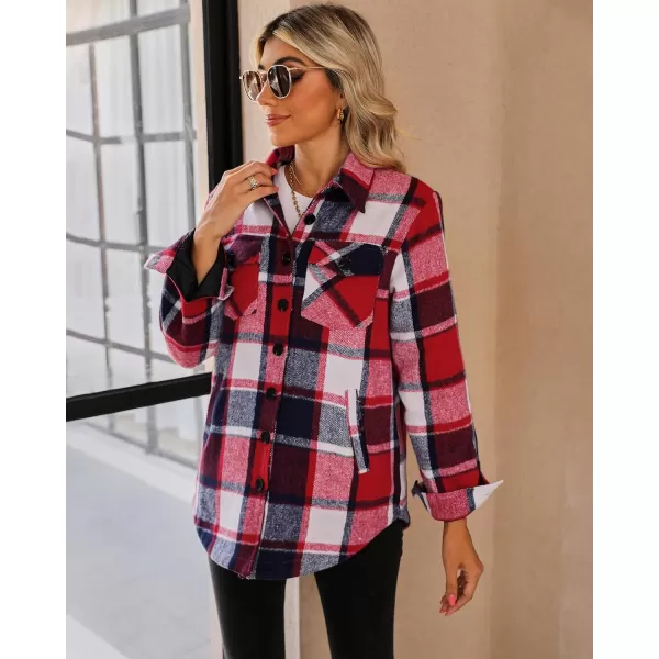 GRAPENT Womens Oversized Plaid Button Down Shirt Quilted Lined Shacket JacketAred  Black Plaidquilted Lined
