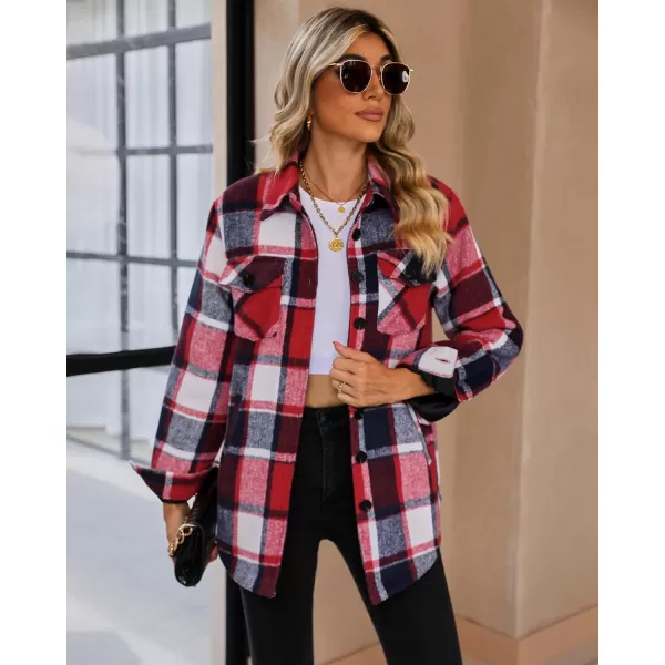 GRAPENT Womens Oversized Plaid Button Down Shirt Quilted Lined Shacket JacketAred  Black Plaidquilted Lined