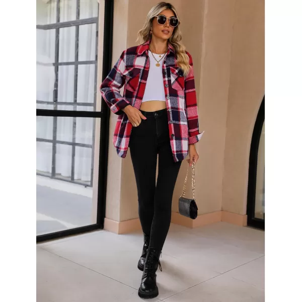 GRAPENT Womens Oversized Plaid Button Down Shirt Quilted Lined Shacket JacketAred  Black Plaidquilted Lined