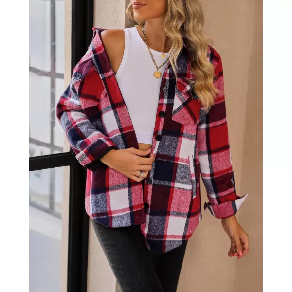 GRAPENT Womens Oversized Plaid Button Down Shirt Quilted Lined Shacket JacketAred  Black Plaidquilted Lined