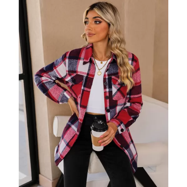 GRAPENT Womens Oversized Plaid Button Down Shirt Quilted Lined Shacket JacketAred  Black Plaidquilted Lined