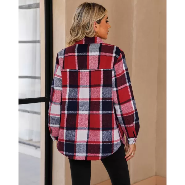 GRAPENT Womens Oversized Plaid Button Down Shirt Quilted Lined Shacket JacketAred  Black Plaidquilted Lined