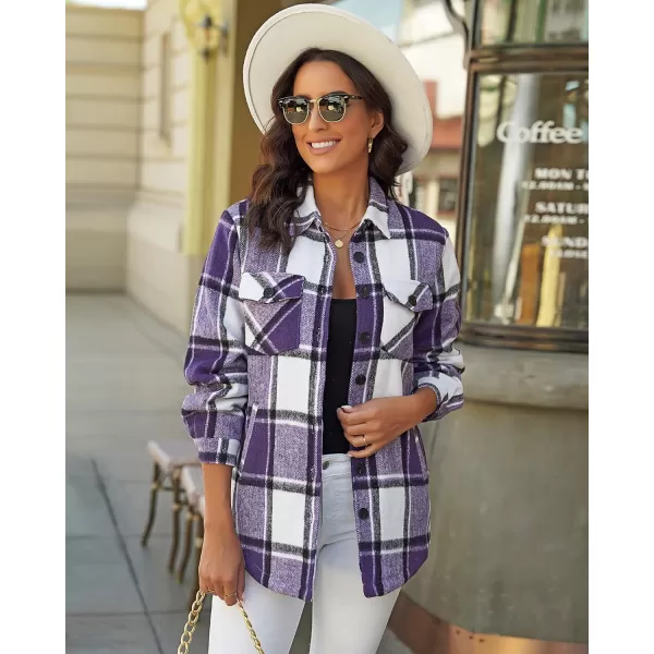 GRAPENT Womens Oversized Plaid Button Down Shirt Quilted Lined Shacket JacketAroyal Purple Plaidquilted Lined