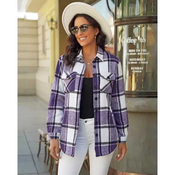 GRAPENT Womens Oversized Plaid Button Down Shirt Quilted Lined Shacket JacketAroyal Purple Plaidquilted Lined
