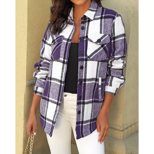 GRAPENT Womens Oversized Plaid Button Down Shirt Quilted Lined Shacket JacketAroyal Purple Plaidquilted Lined